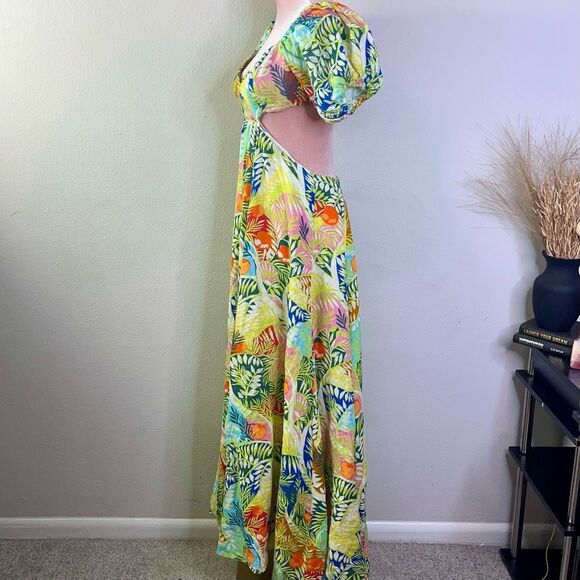 STAUD Dress Coliseum Tropical Printed Linen Cut Out Maxi Dress Multi Size 6 - Picture 7 of 13